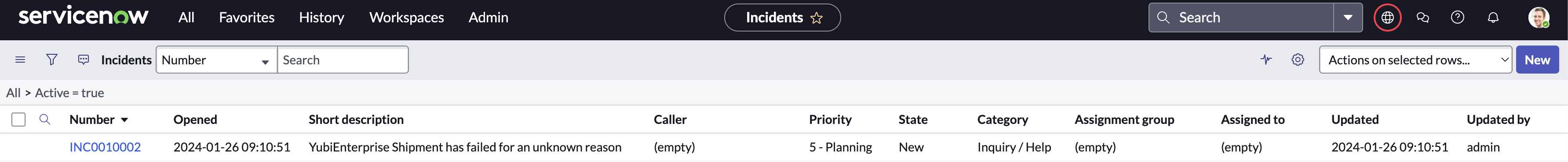 Incident table