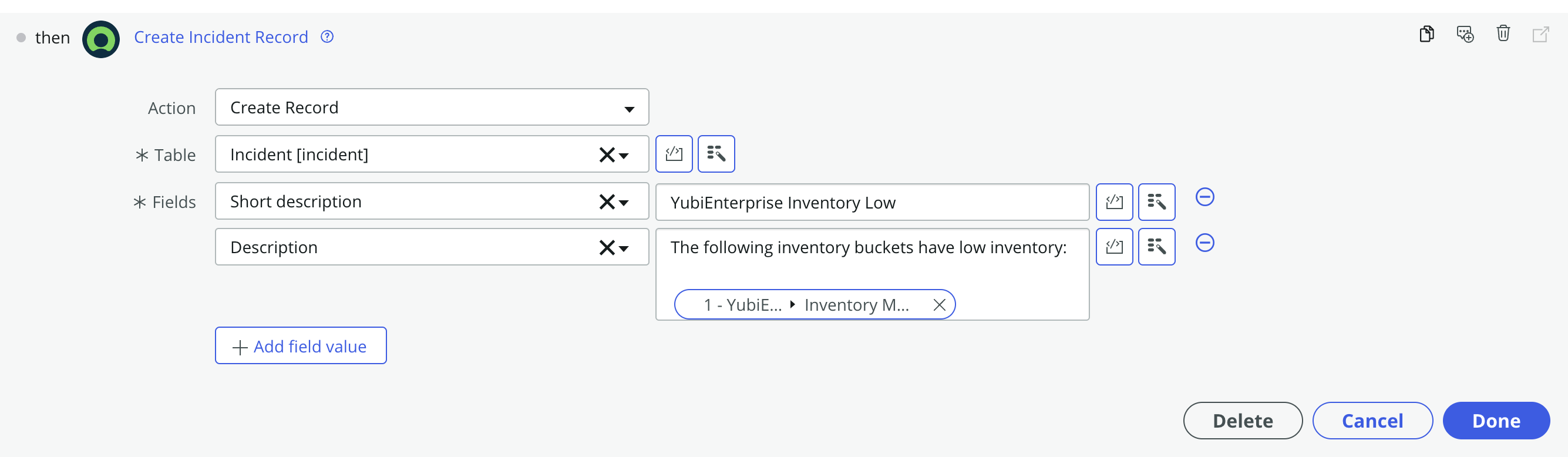 Create incident config