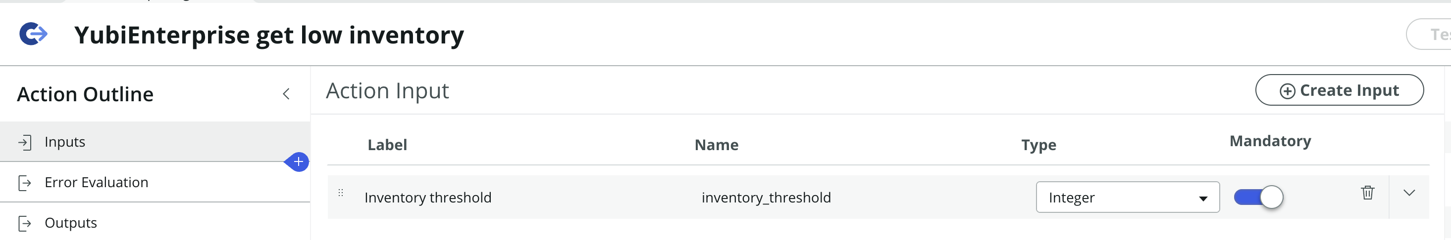 Inputs menu